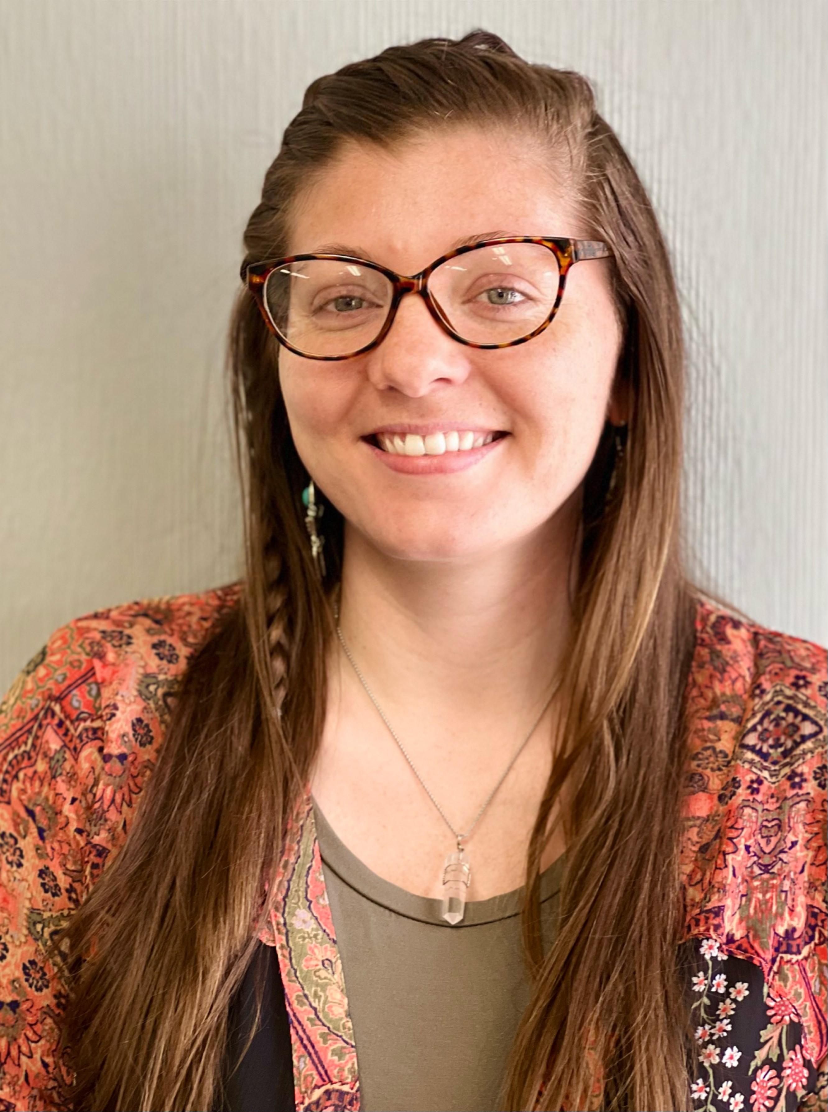 a woman wearing glasses