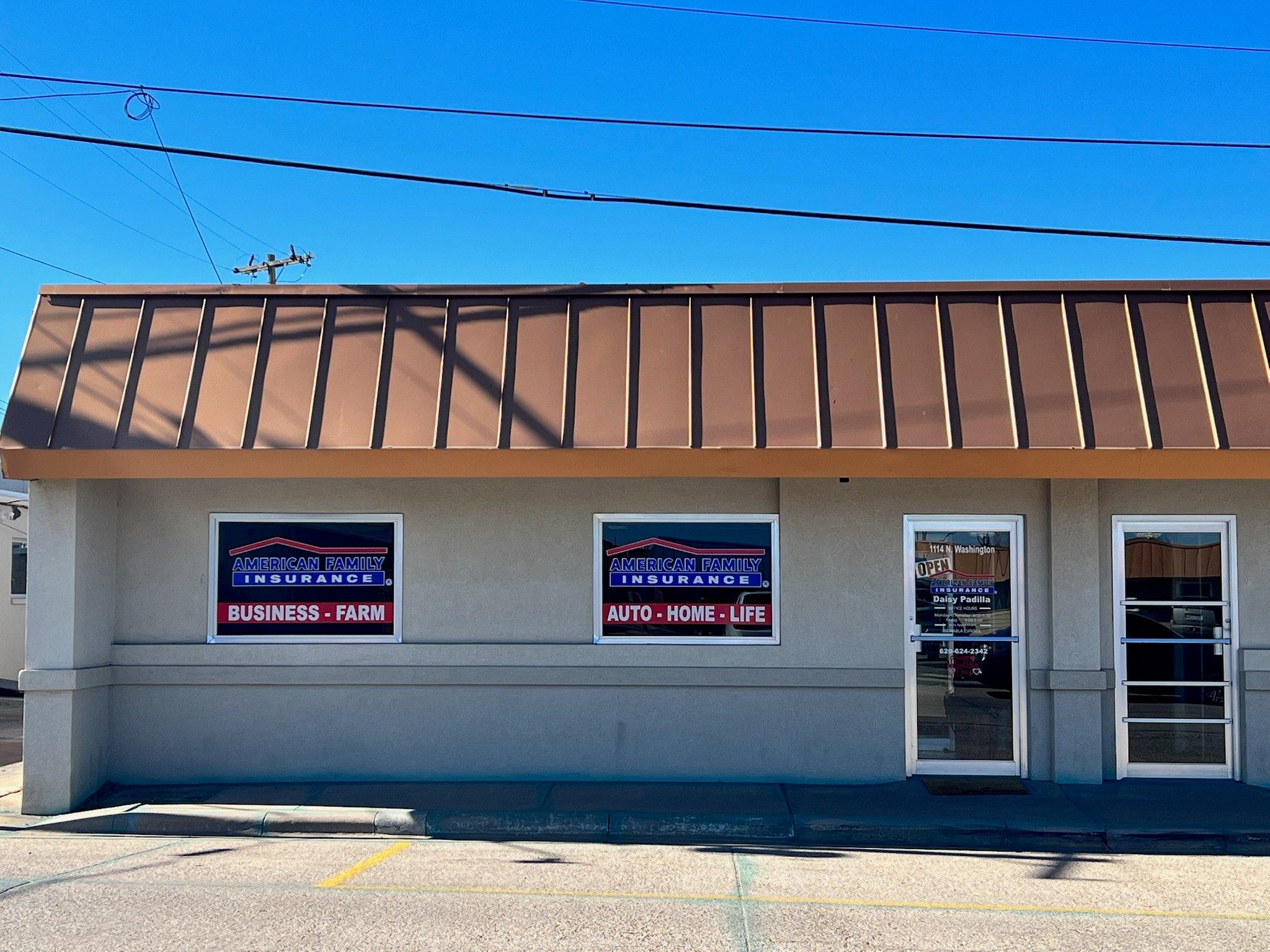 a building with signs on the front