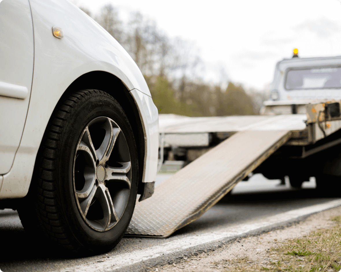 a car on a trailer